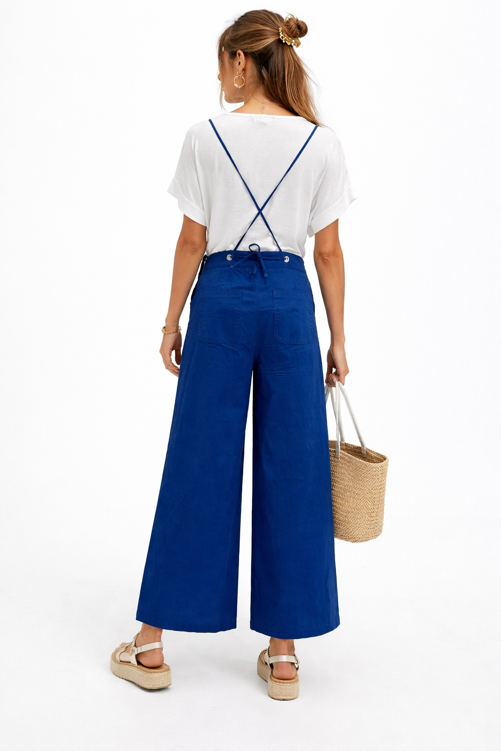 Spaghetti Strap Criss-Cross Back Wide Leg Jumpsuit