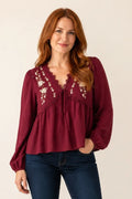 Embroidered Crochet Lace Trim Blouse