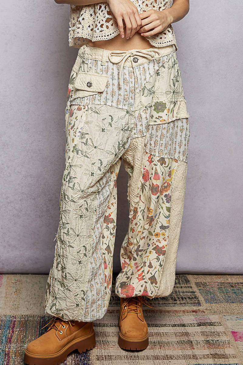 POL Floral Twill Patch Joggers