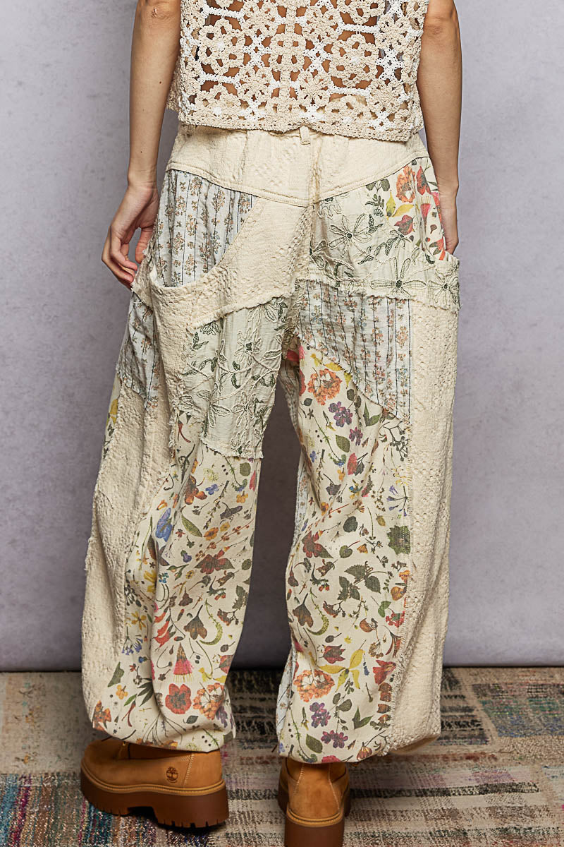 POL Floral Twill Patch Joggers