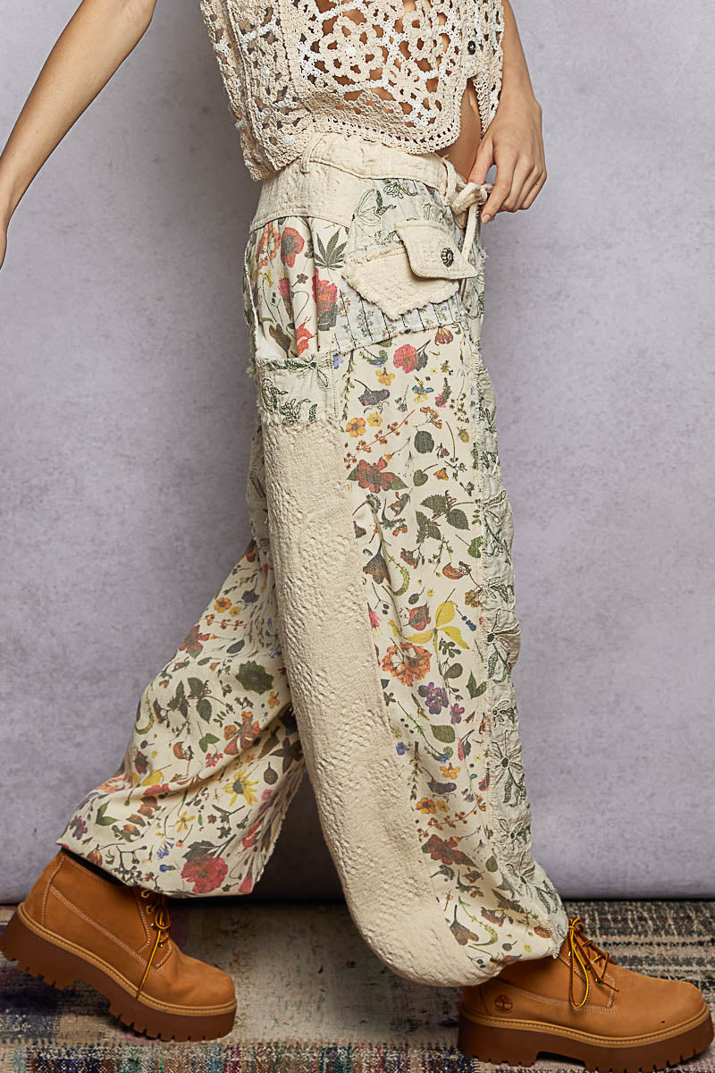 POL Floral Twill Patch Joggers