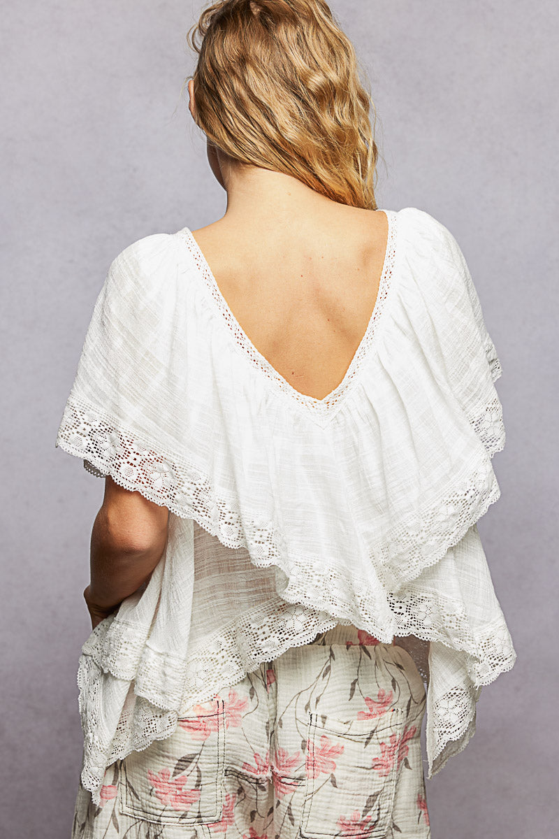Lace Trim Flutter Top