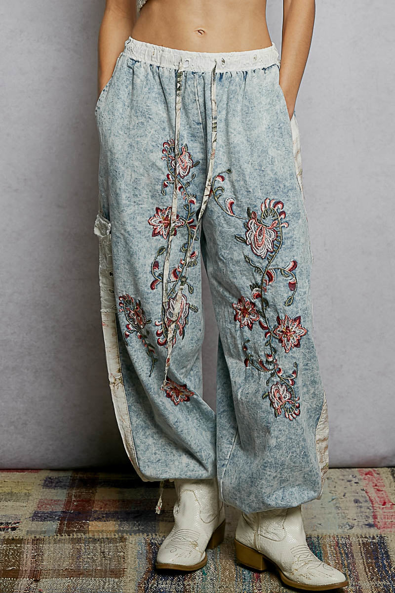 POL Floral Embroidered Cargo Pants