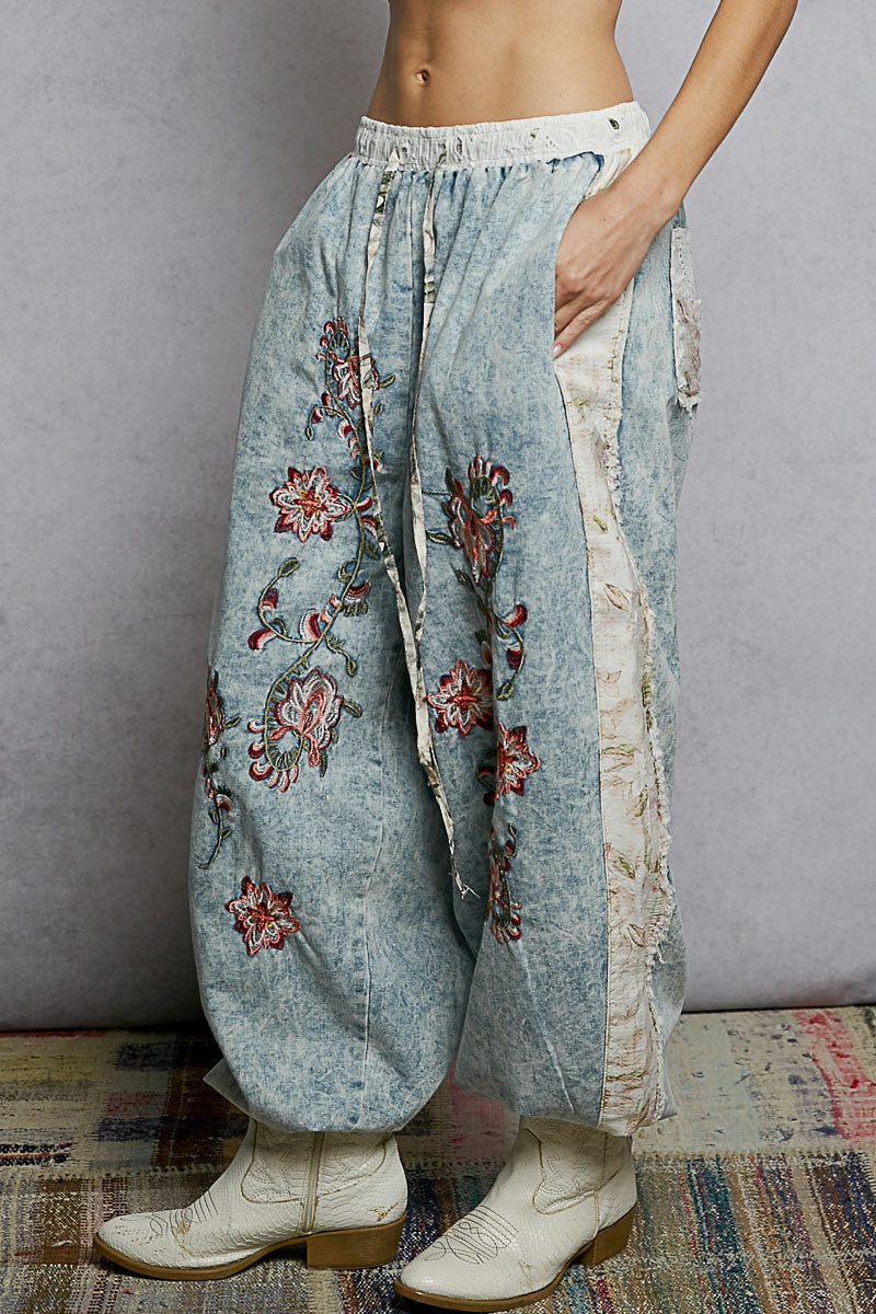 POL Floral Embroidered Cargo Pants