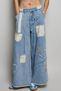 POL Wide Leg Patch Denim Jeans