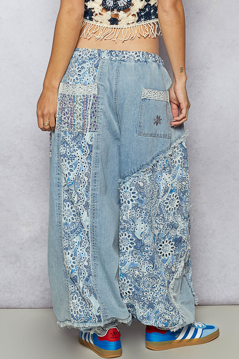 POL Denim Patchwork Joggers - back view