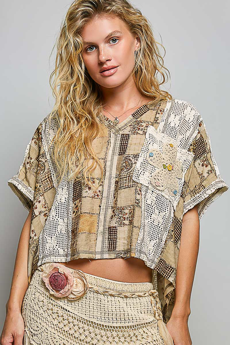 POL Patchwork Boho Crop Top