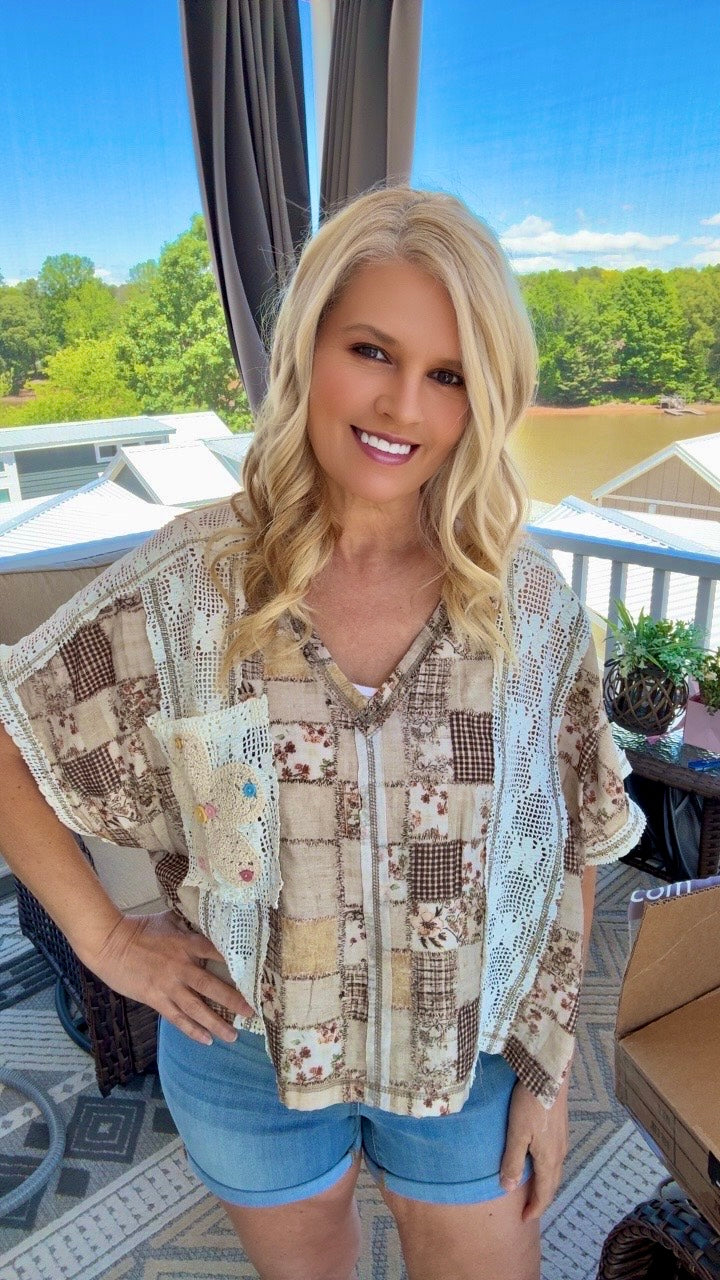 POL Patchwork Boho Crop Top