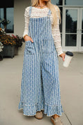 Striped Denim Ruffle Overall
