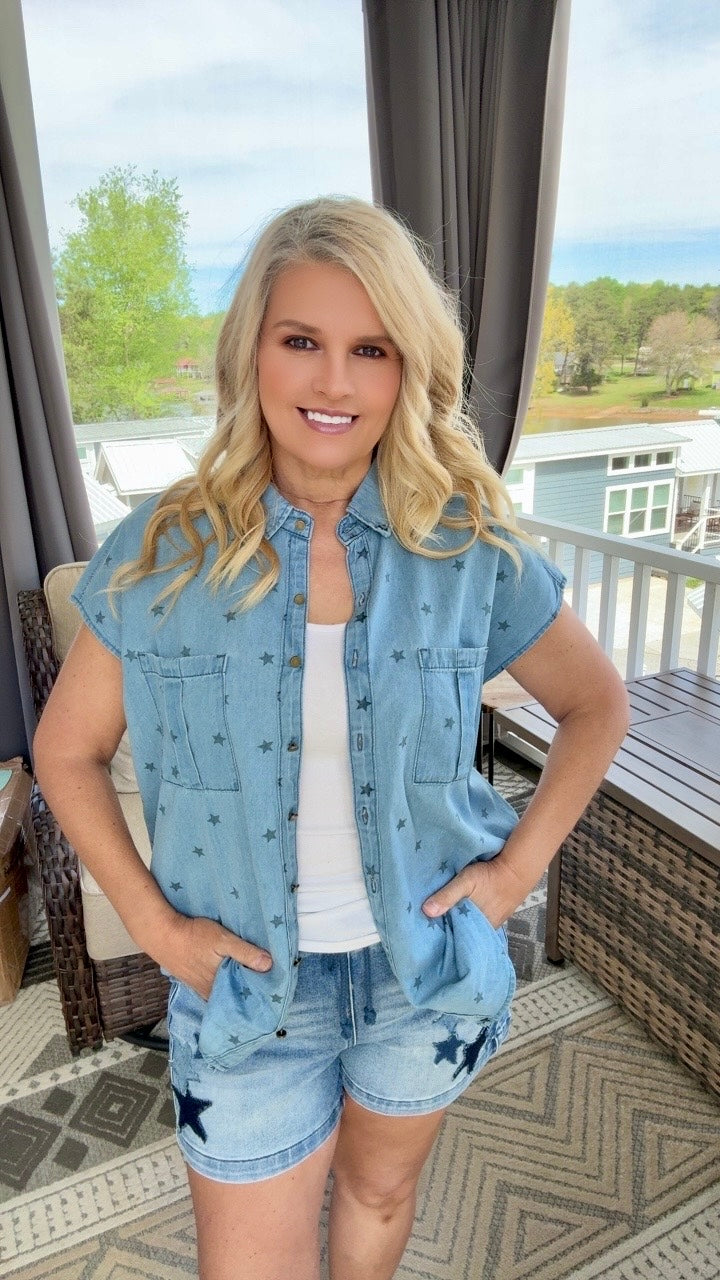 Star Gazer Denim Button-Down Shirt
