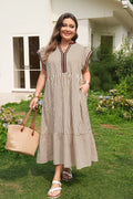 Brown Stripe Plus Size Tiered Maxi Dress