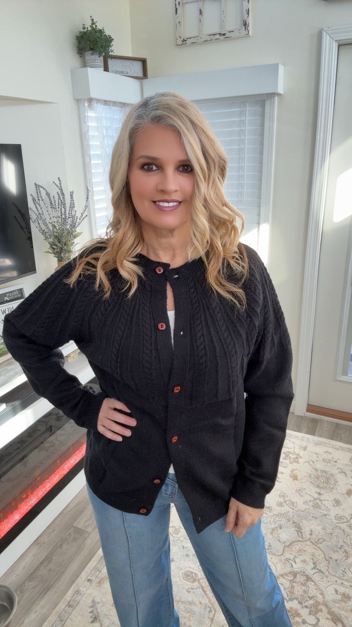 Black Solid and Textured Sweater