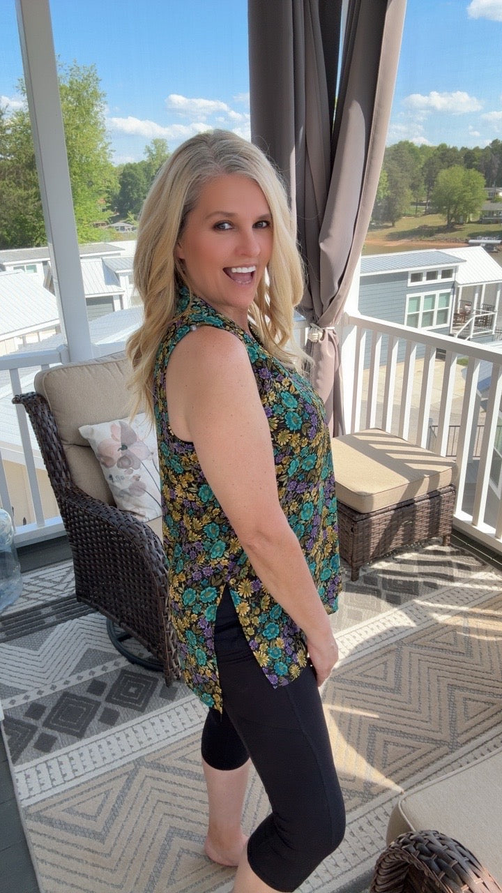 Crepe Printed Inverted Pleat Tank