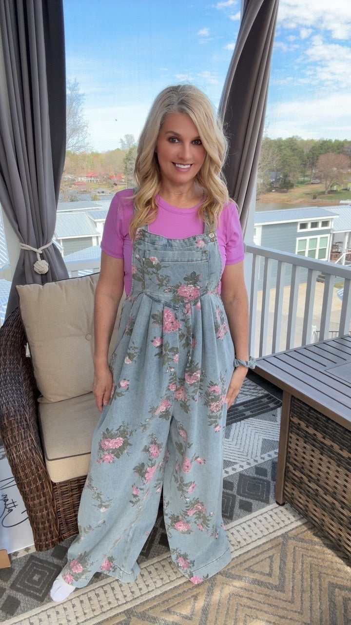 Floral Denim Overalls
