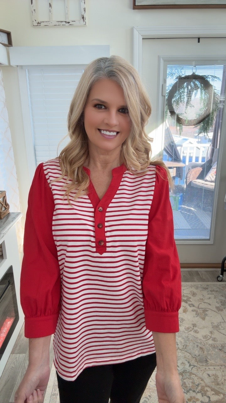 Red Striped Color Block Top