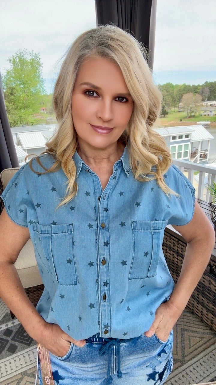 Star Gazer Denim Button-Down Shirt