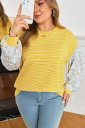 Yellow Striped Top with Floral Sleeves