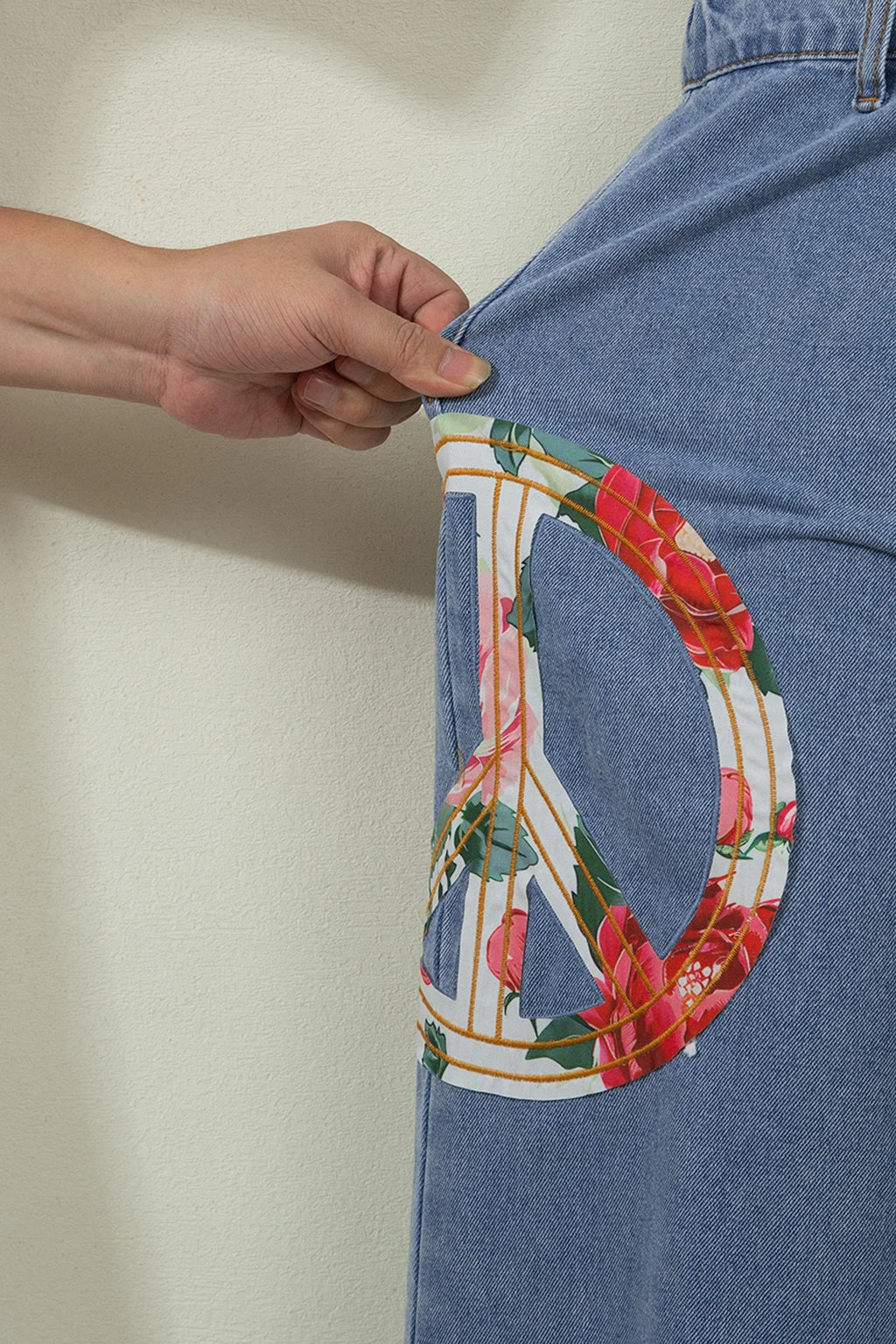 Flower Power Peace Sign Wide Leg Jeans
