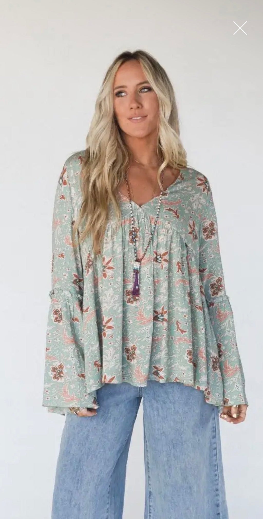 Three Bird Nest- BOHO-Brea Mixed Print Top