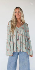 Three Bird Nest- BOHO-Brea Mixed Print Top