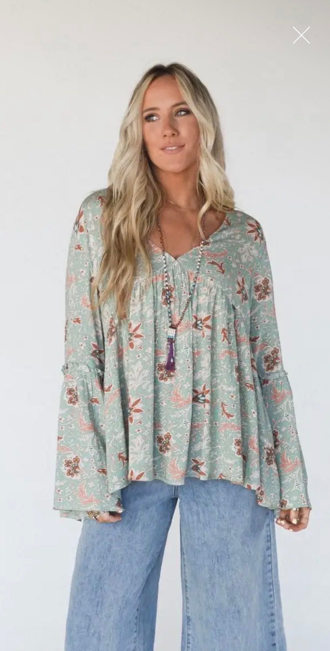 Three Bird Nest- BOHO-Brea Mixed Print Top