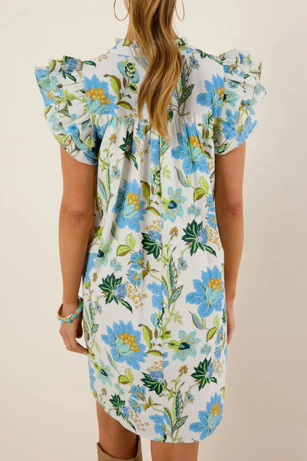 Azure Garden Floral Ruffle Dress