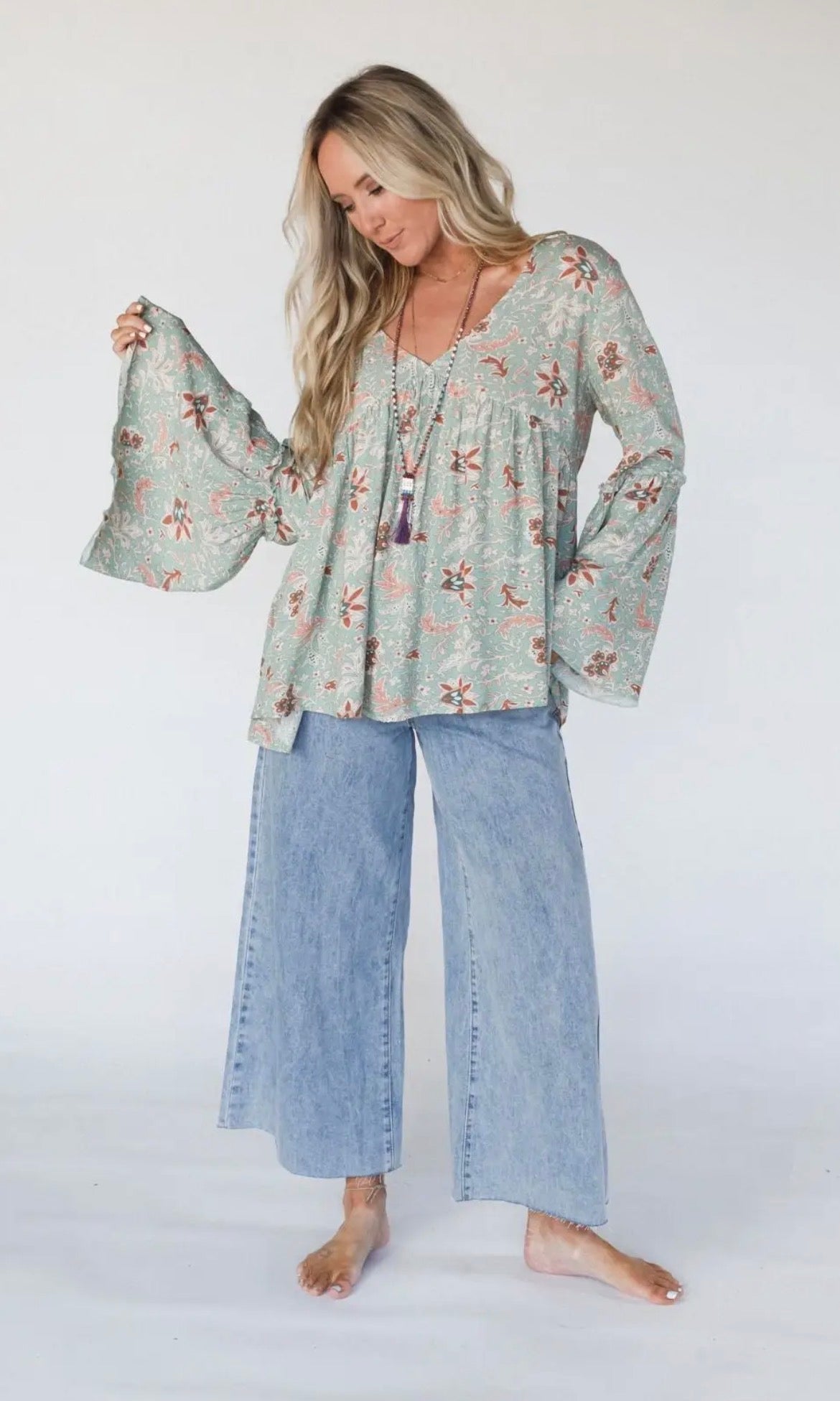 Three Bird Nest- BOHO-Brea Mixed Print Top