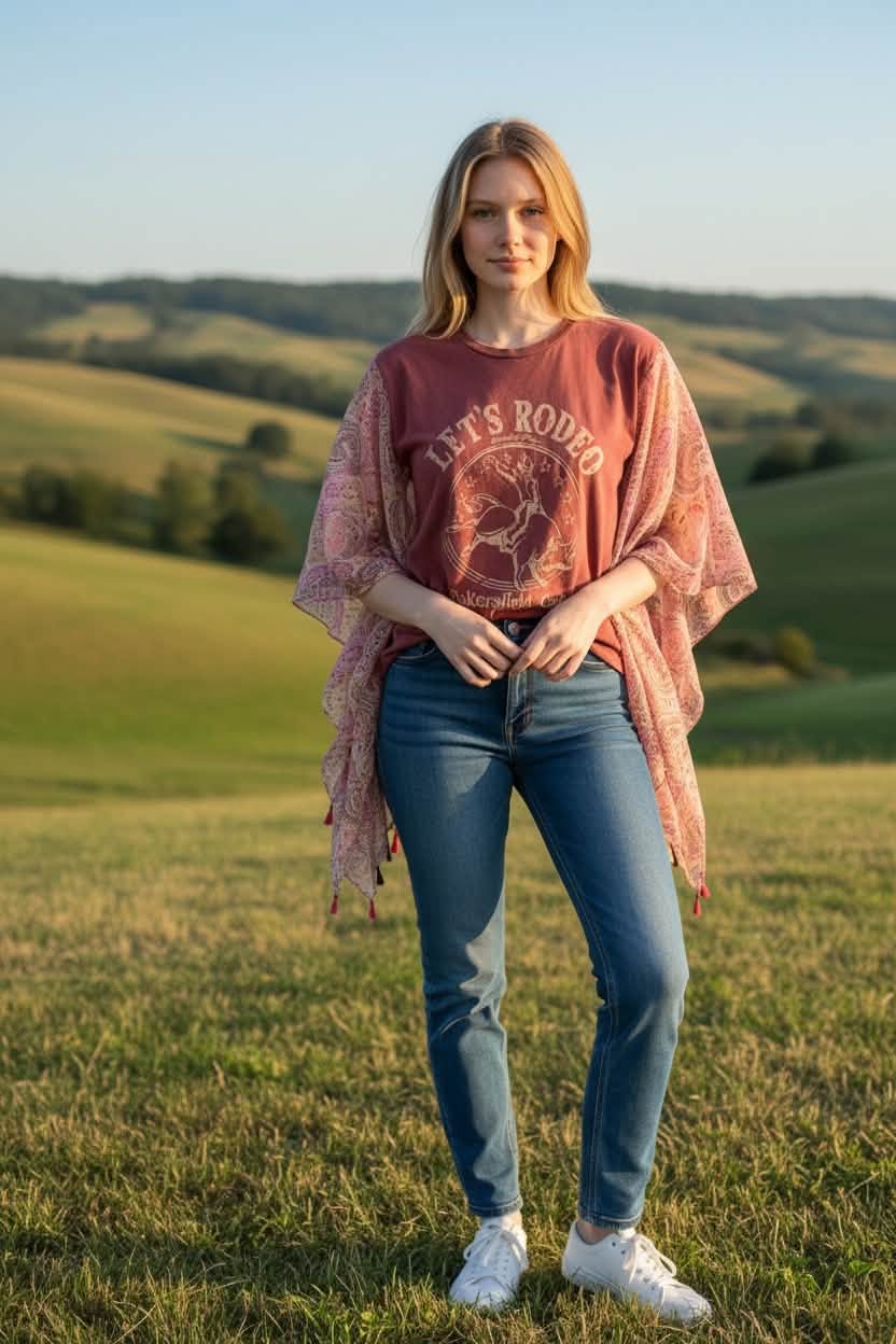 UPCYCLED BOHO PONCHO ONE SIZE RODEO/BAKERSFIELD