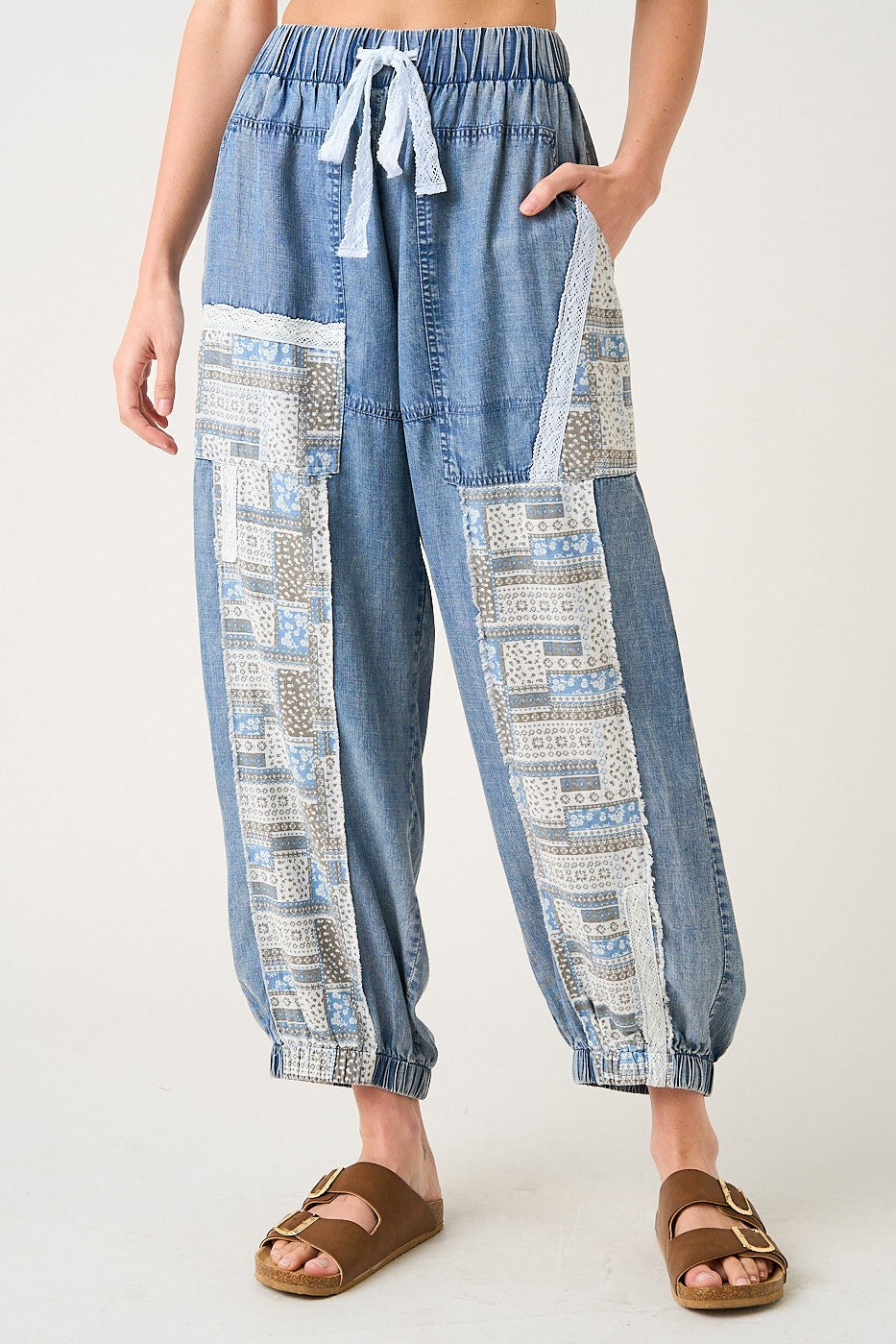 Patchwork Denim Jogger Pants