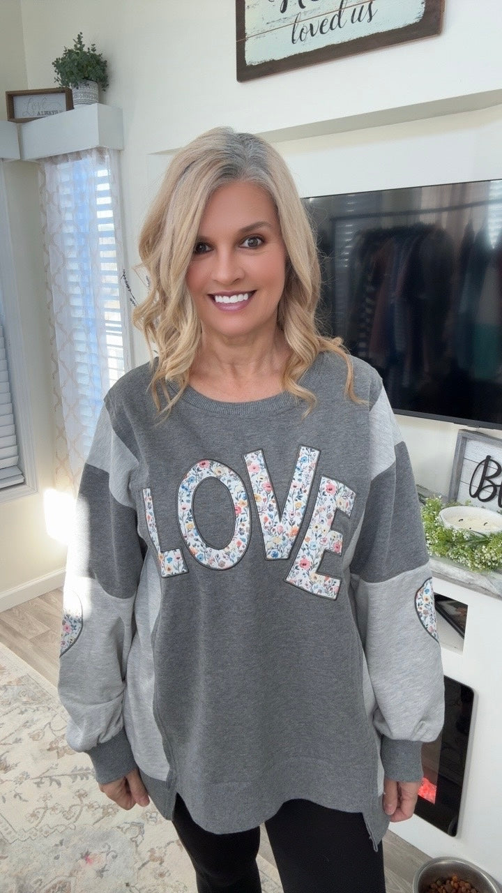LOVE Graphic Color Block Sweatshirt