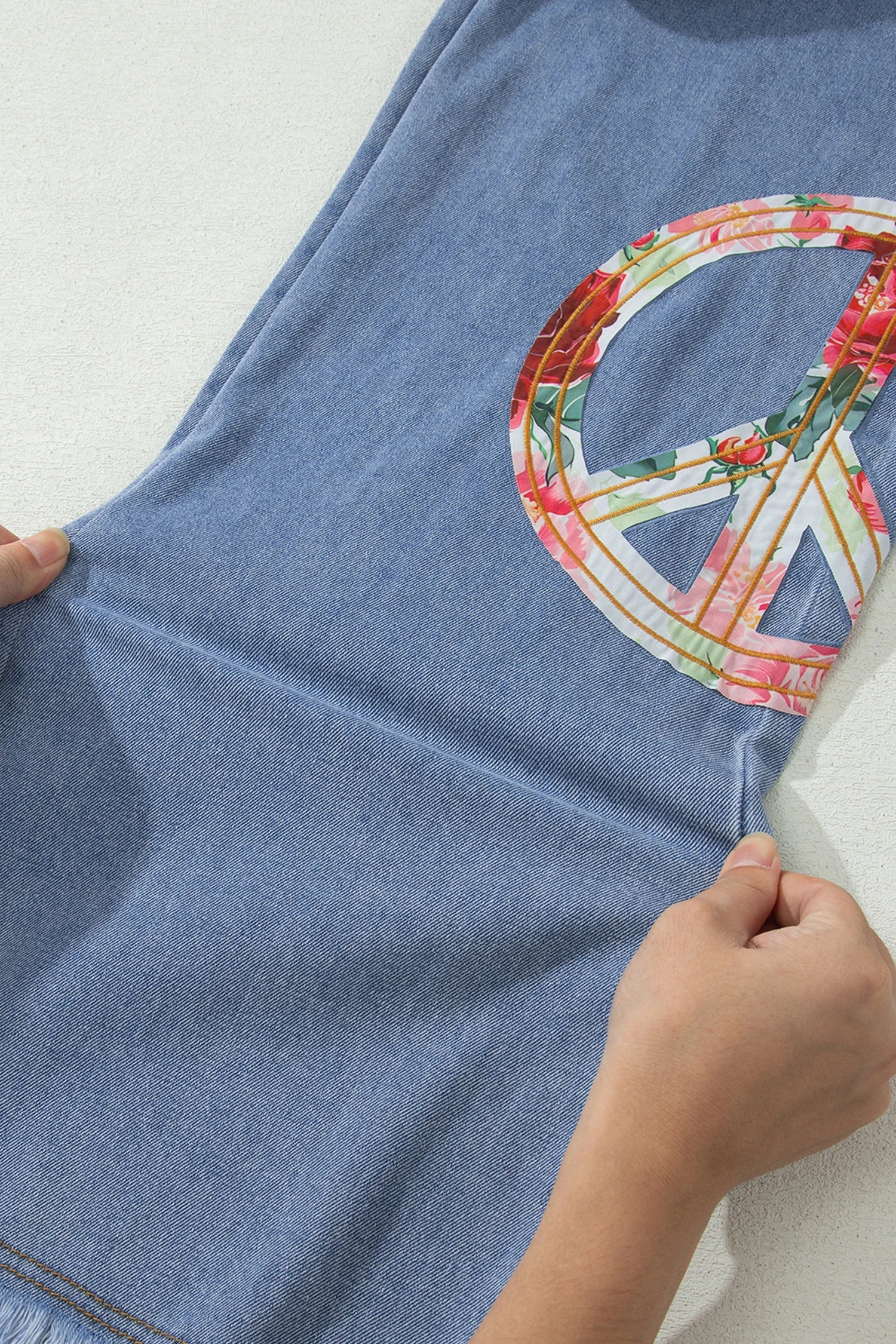 Flower Power Peace Sign Wide Leg Jeans
