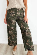 Olive Green Floral Wide-Leg Pants