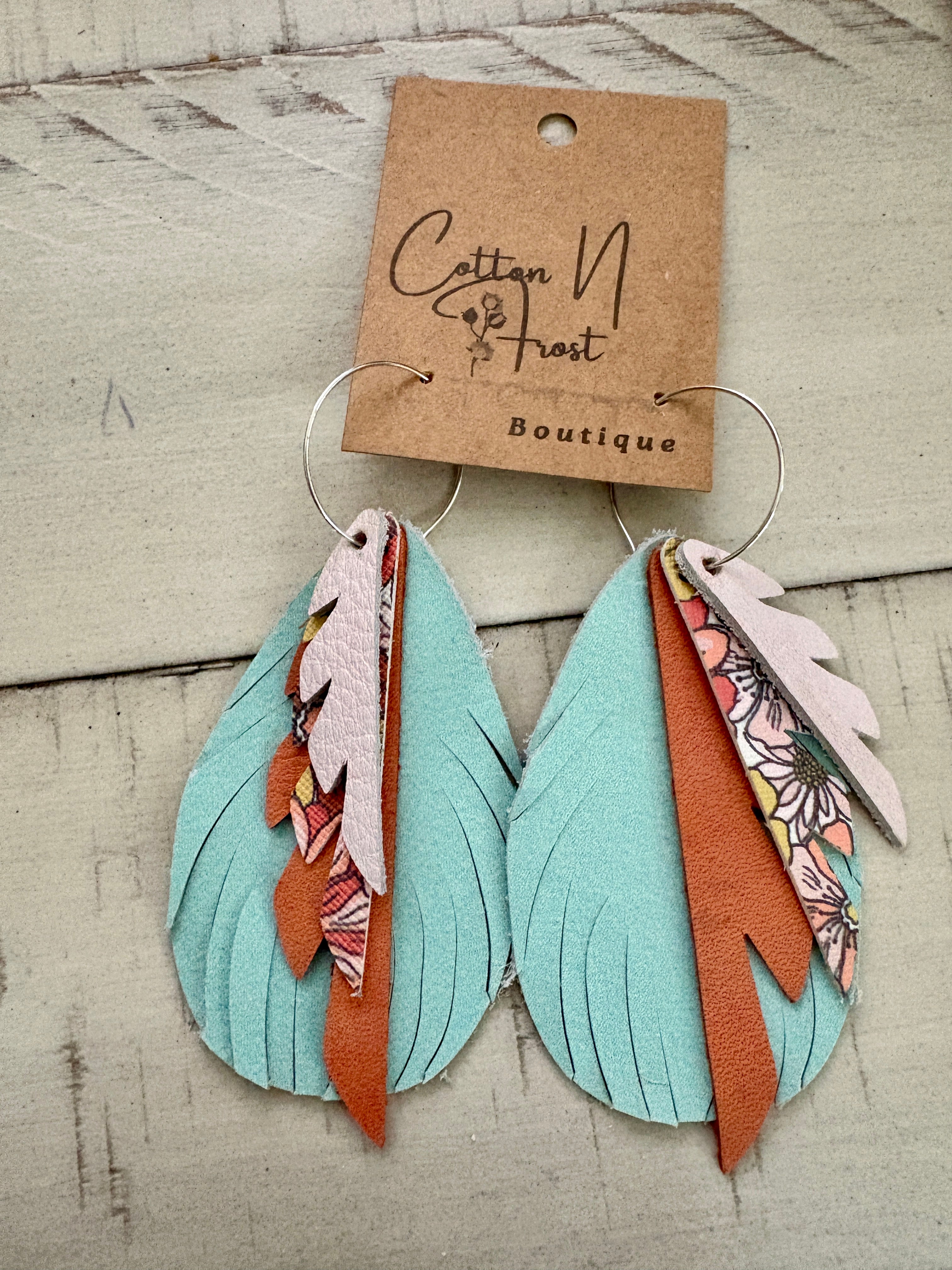 Aqua Leather Earrings