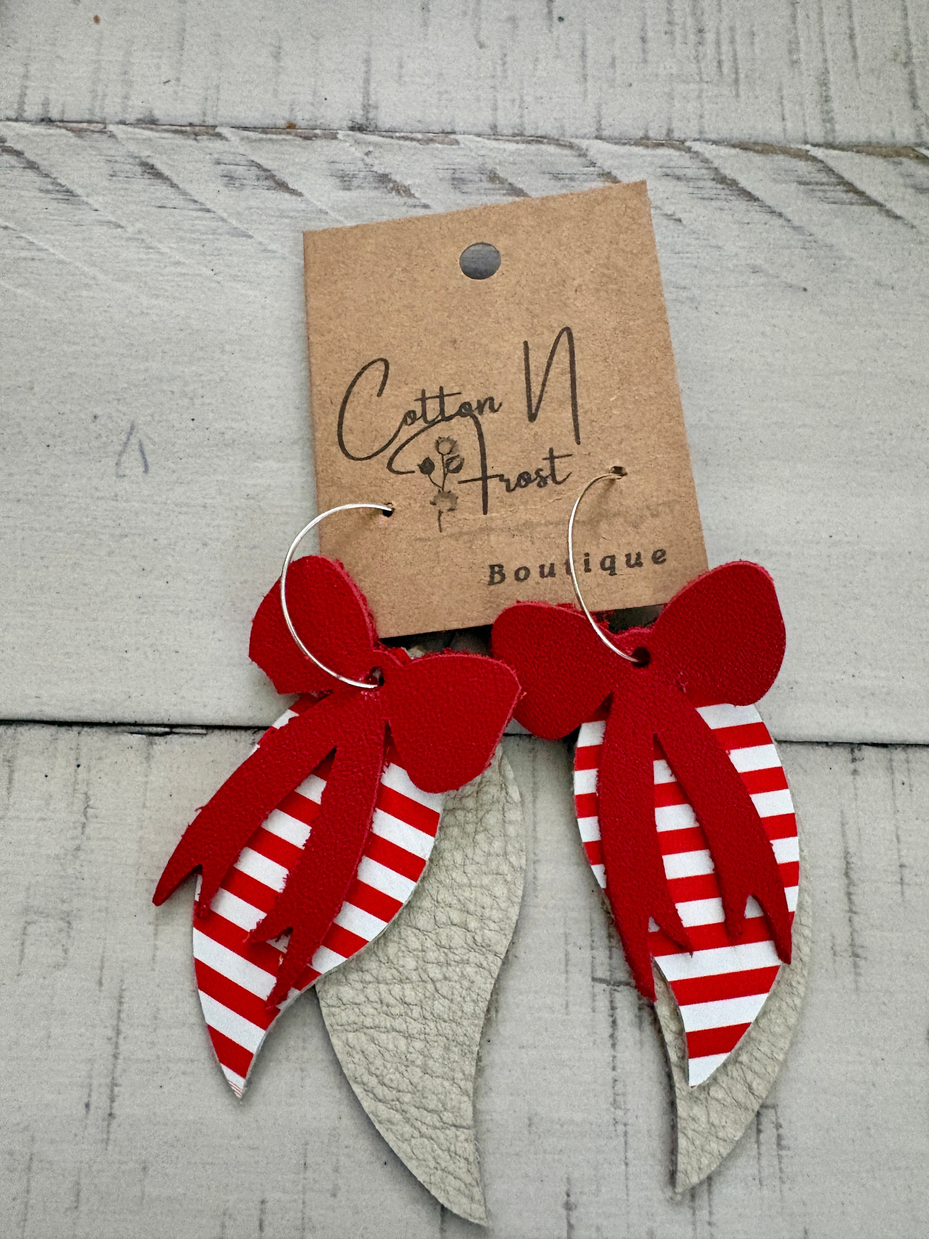 Red Bow Leather Earrings