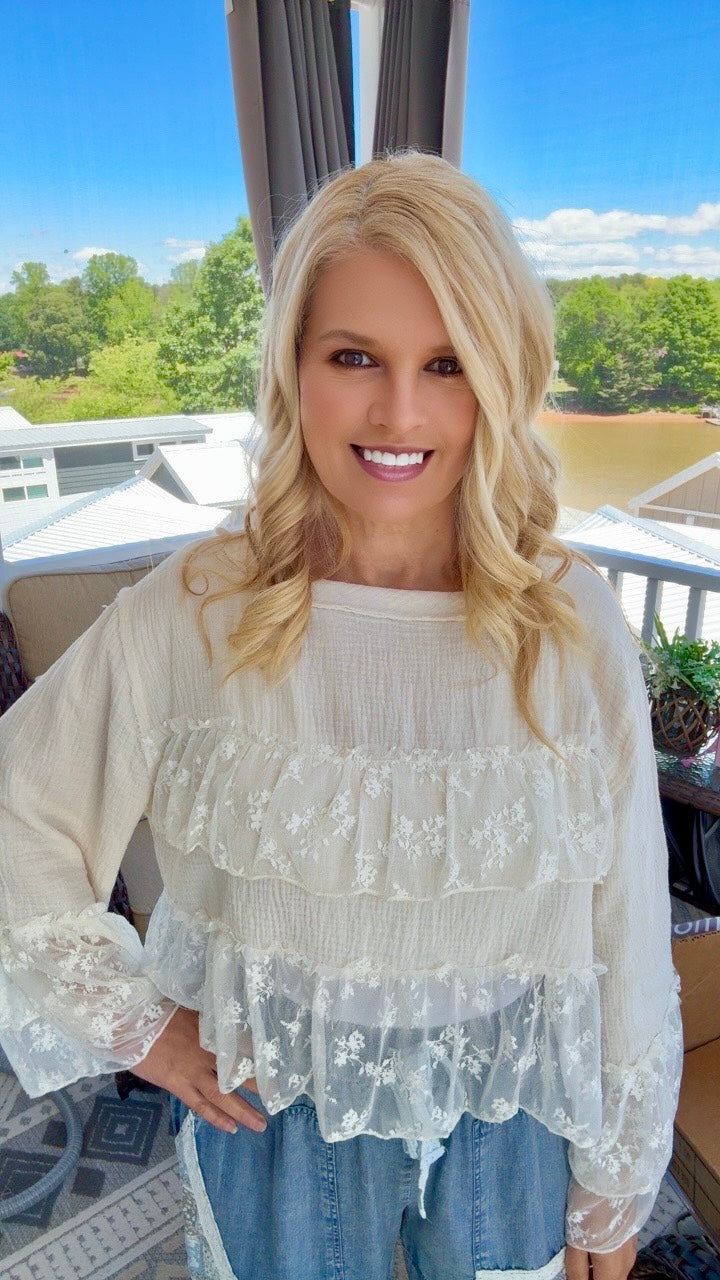 Pol Lace Contrast Top