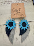 Blue Daisy Leather Earrings