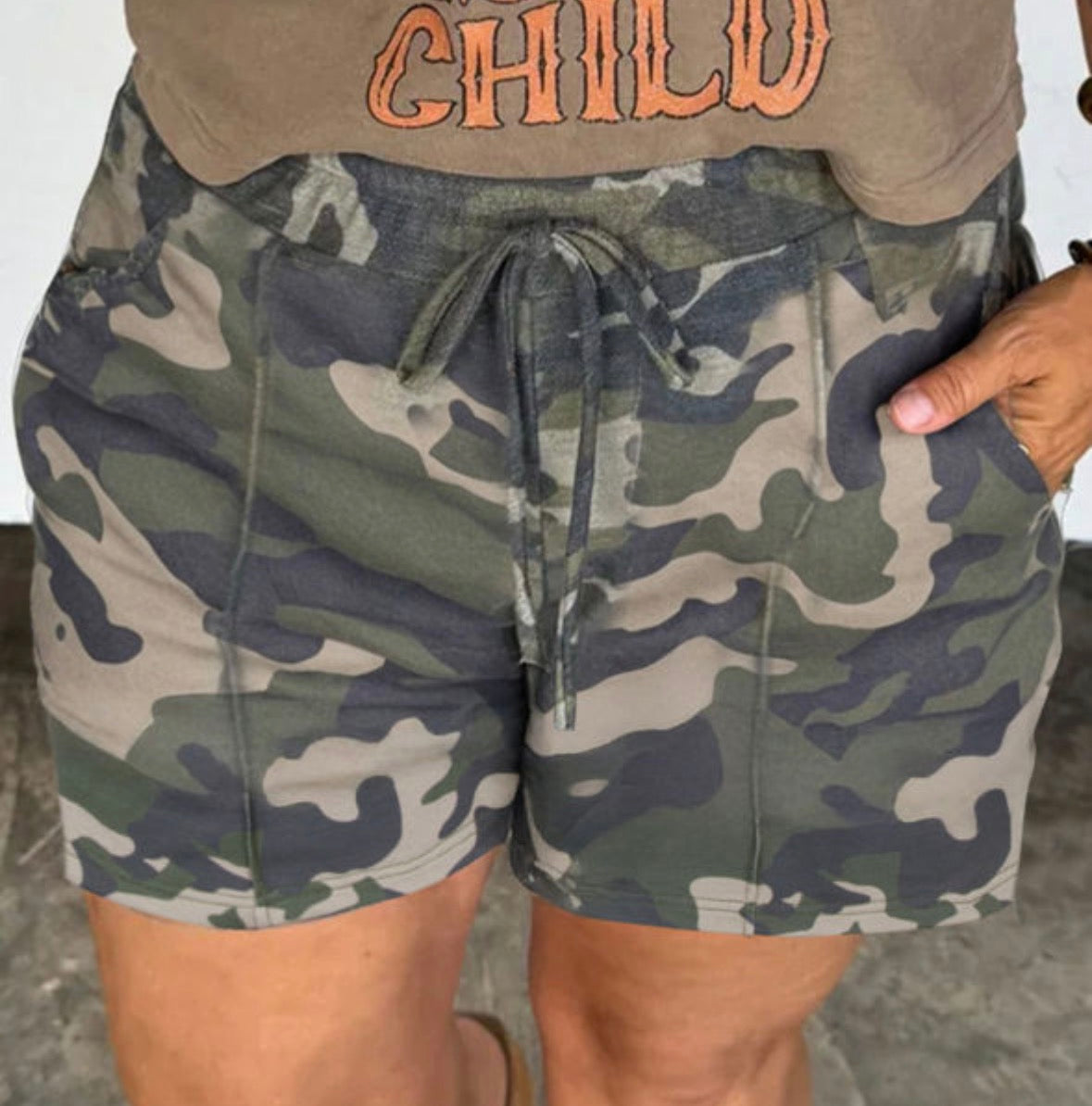 Plus Size Camo Drawstring Shorts