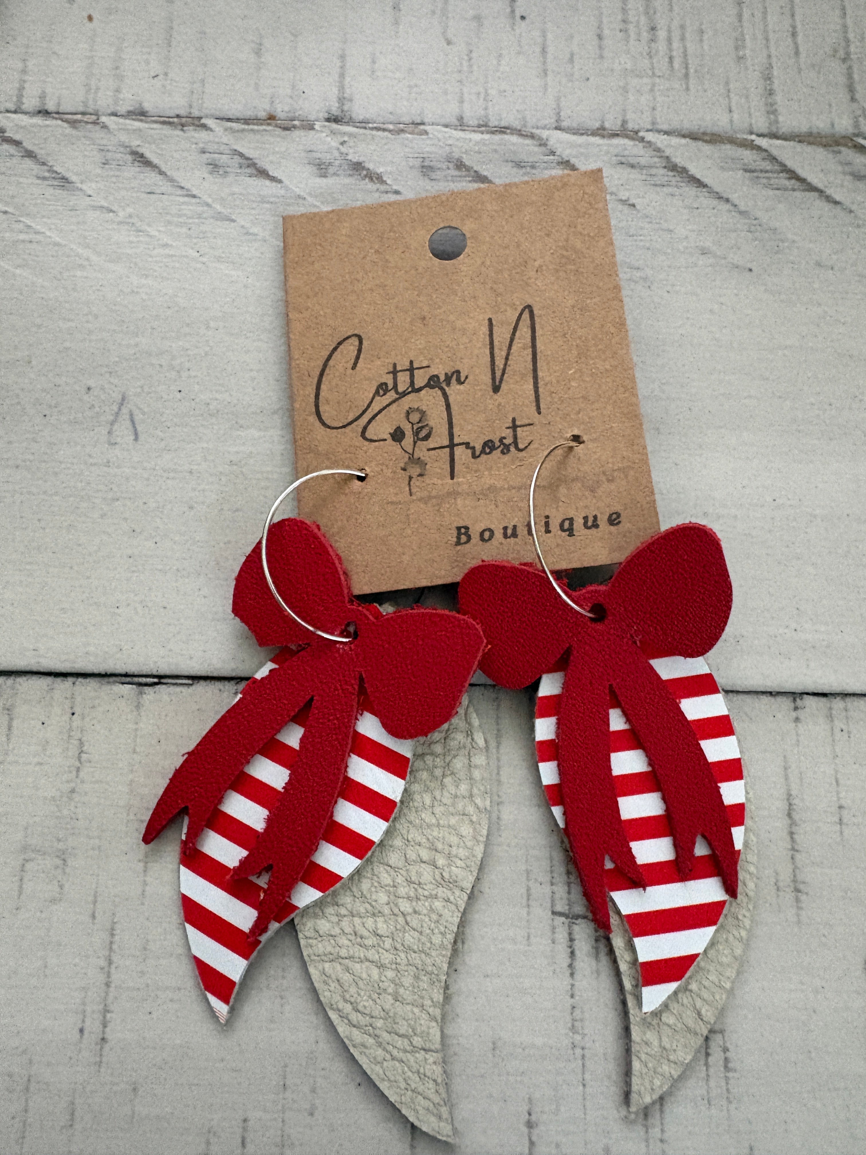 Red Bow Leather Earrings