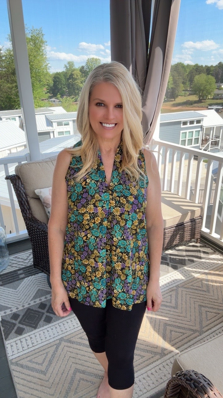 Crepe Printed Inverted Pleat Tank