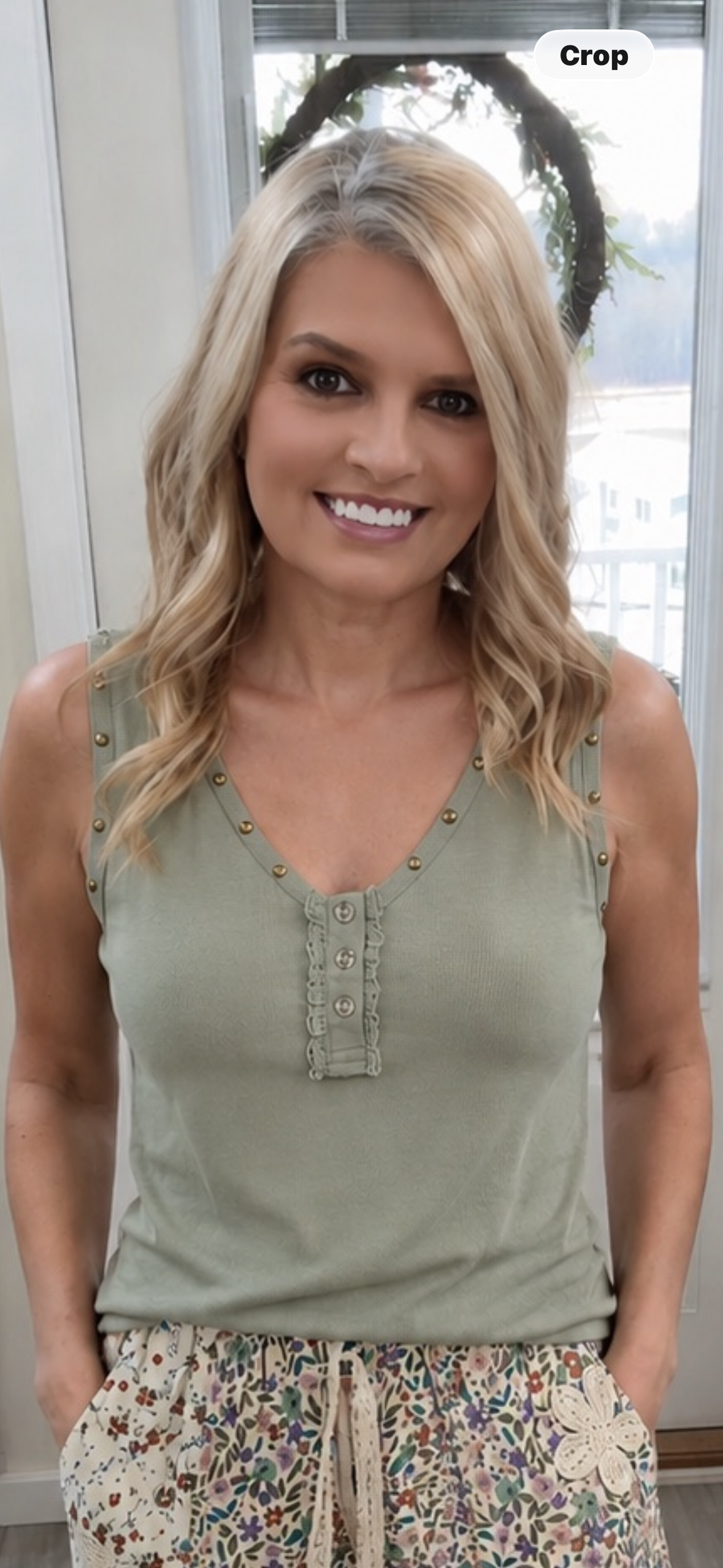 POL Studded V-Neck Lace Trim Tank