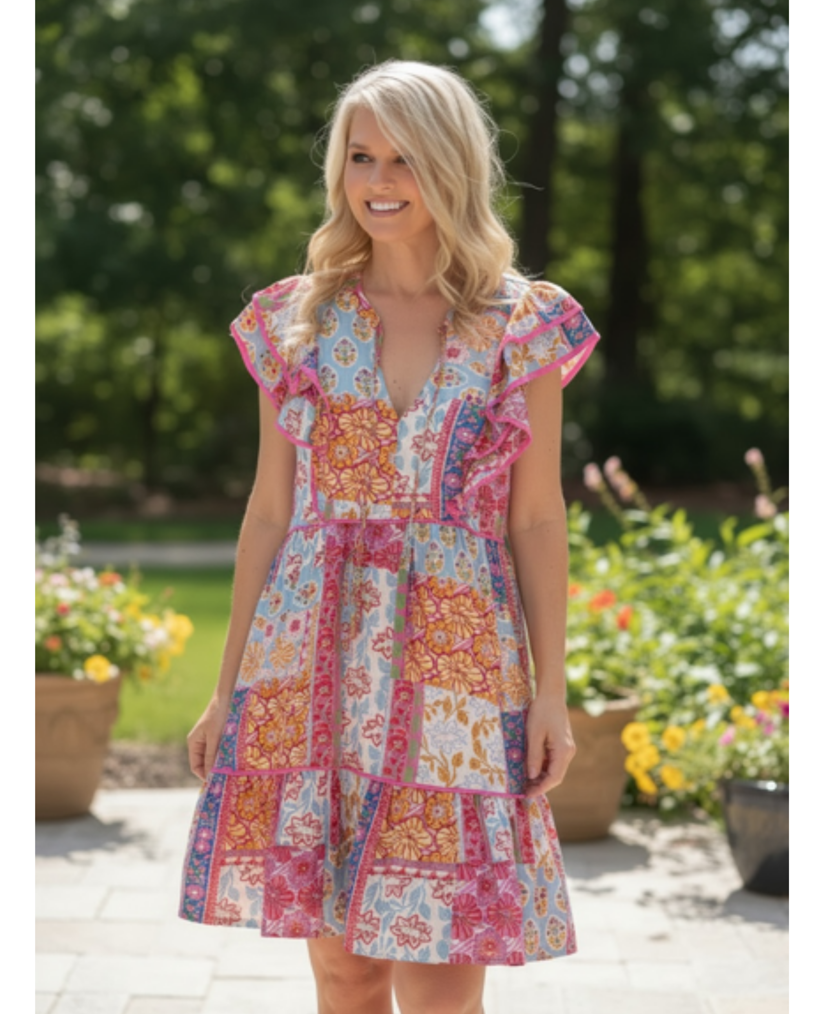 Umgee Patchwork Floral Tiered Dress