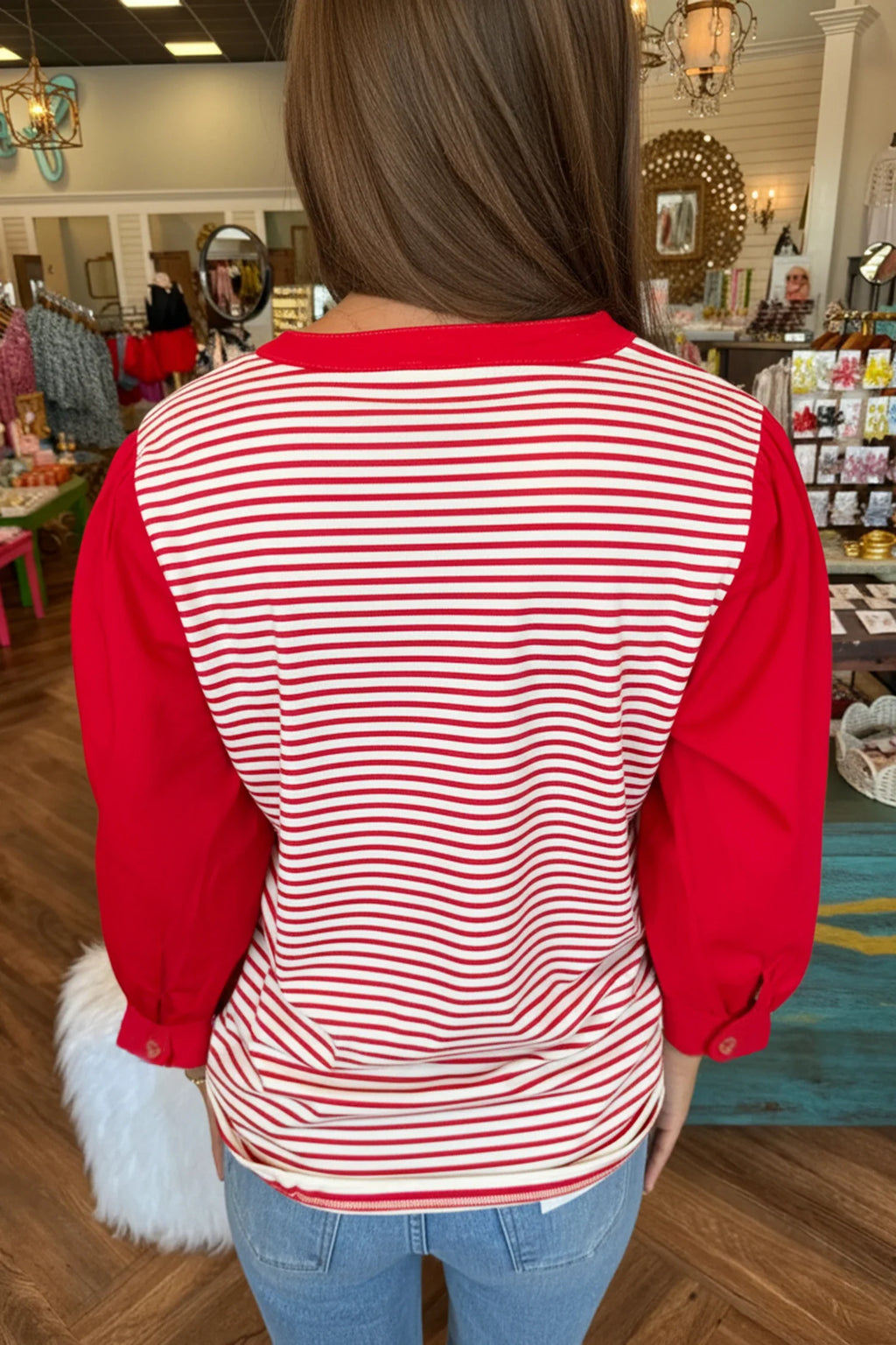 Red Striped Color Block Top