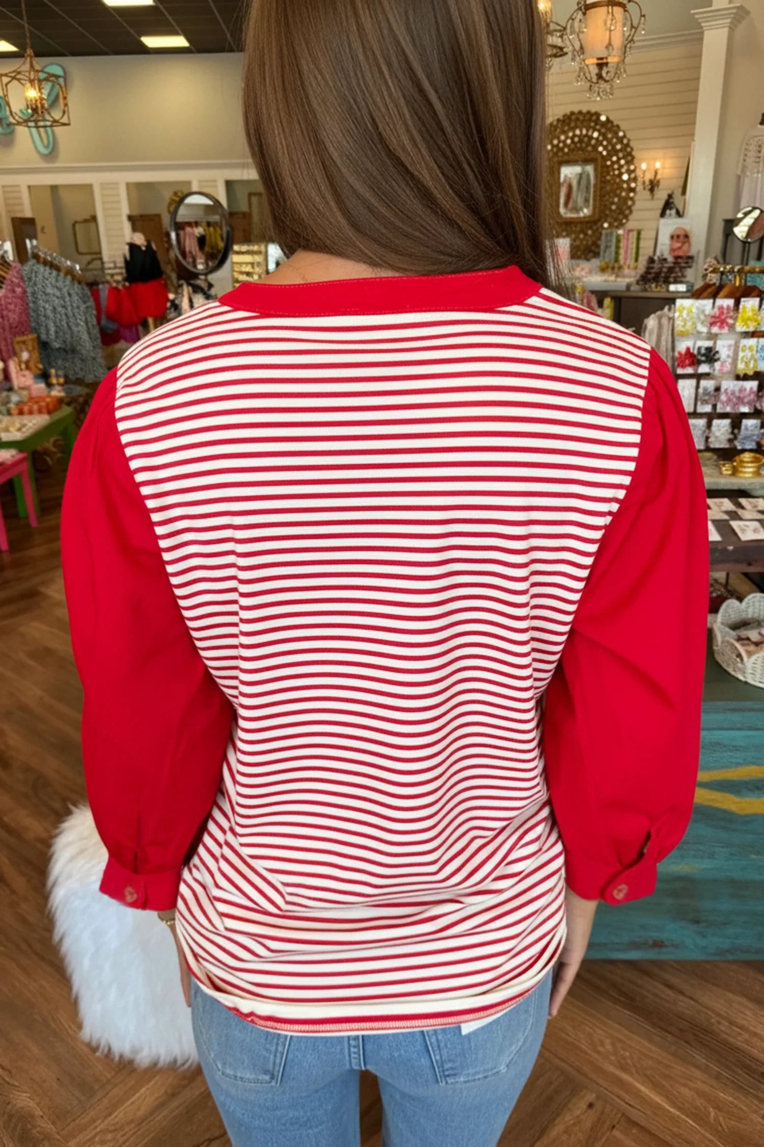 Red Striped Color Block Top