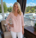 Striped Linen-Like Ruffle Neck Blouse