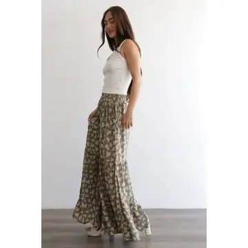 Sage Green Floral Tiered Pants