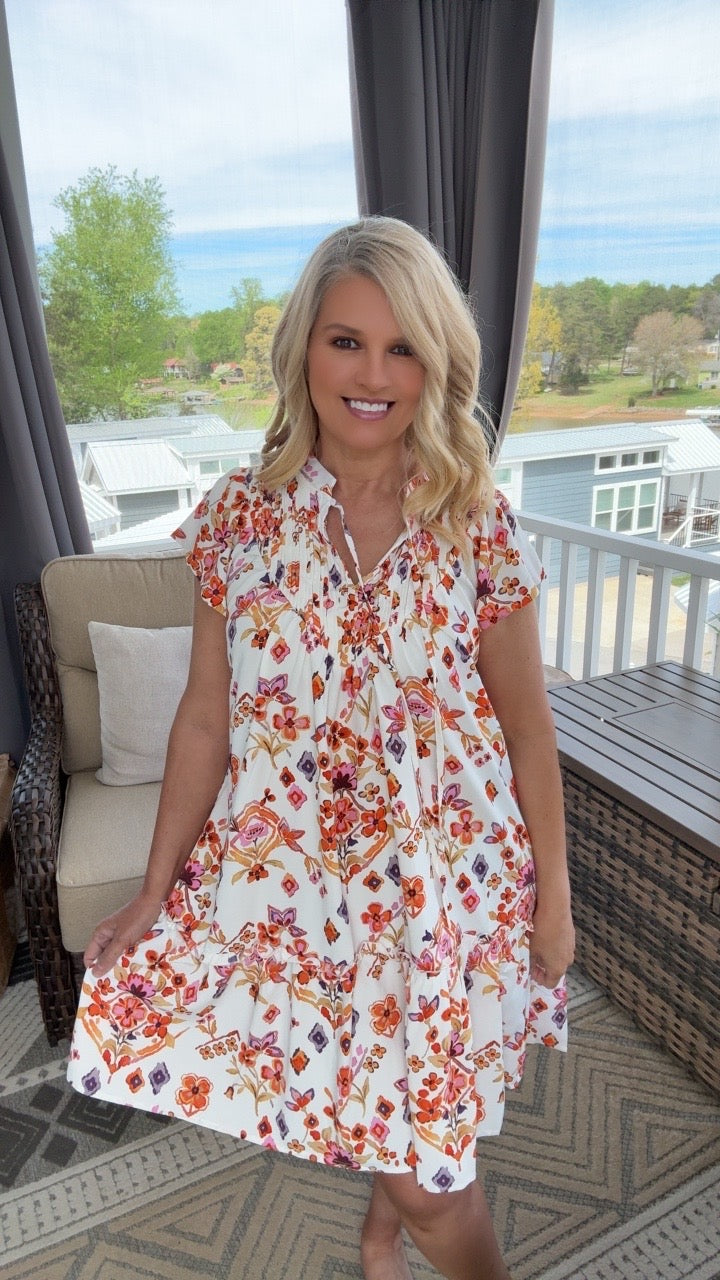 Golden Garden Floral Mini Dress
