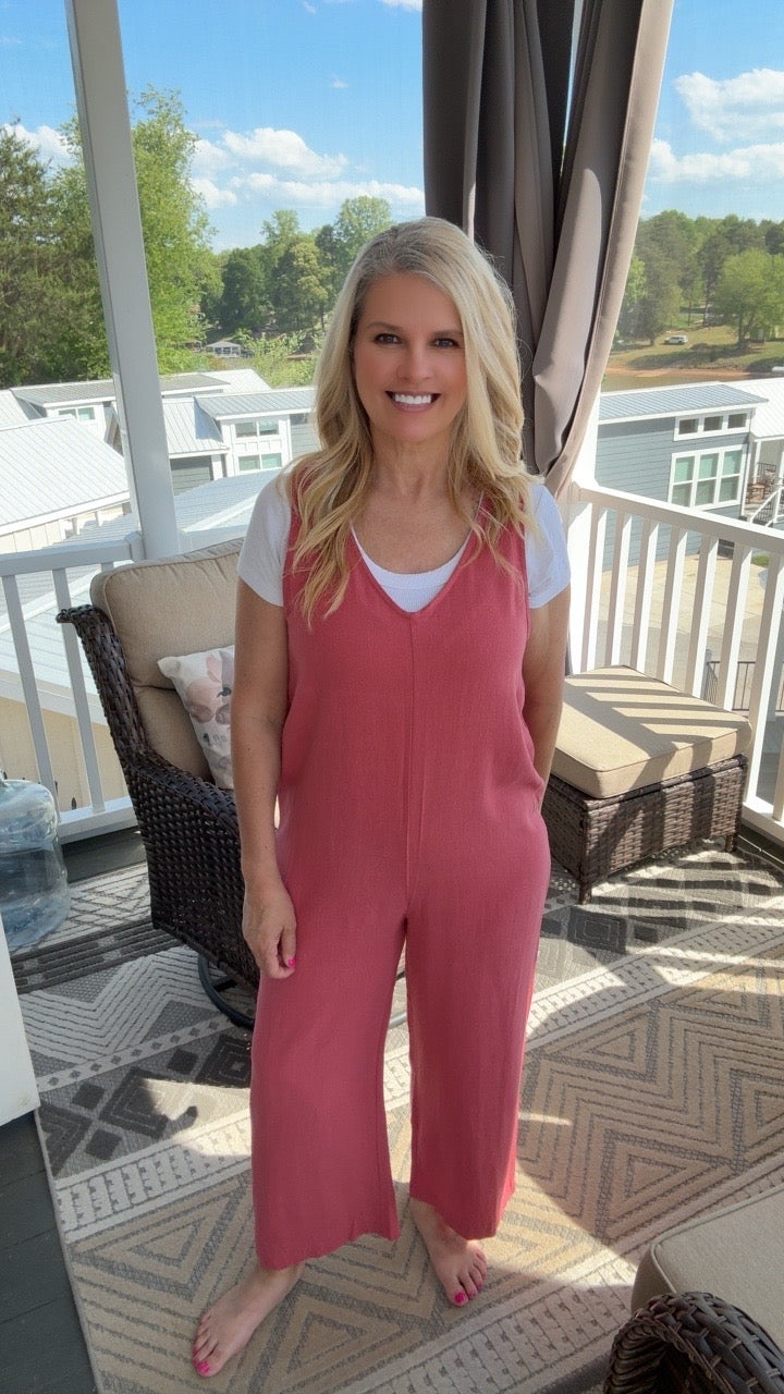 Linen V-Neck Wide Leg Jumper